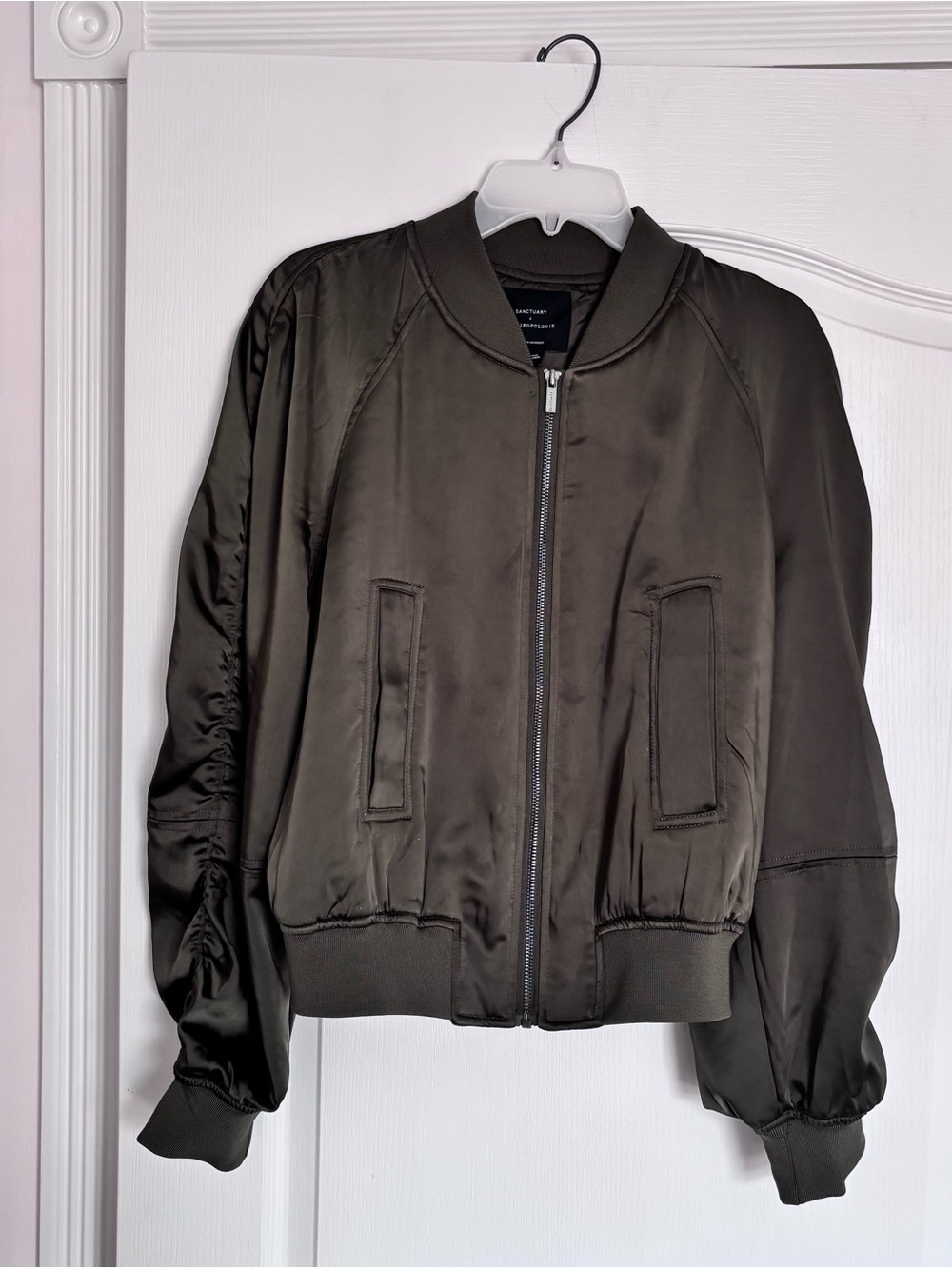 Sanctuary Olive Satin Bomber Jacket